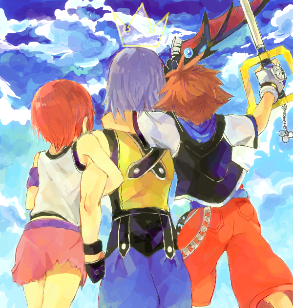 sora, kairi, and riku (kingdom hearts and 1 more) drawn by ramochi_(auti)