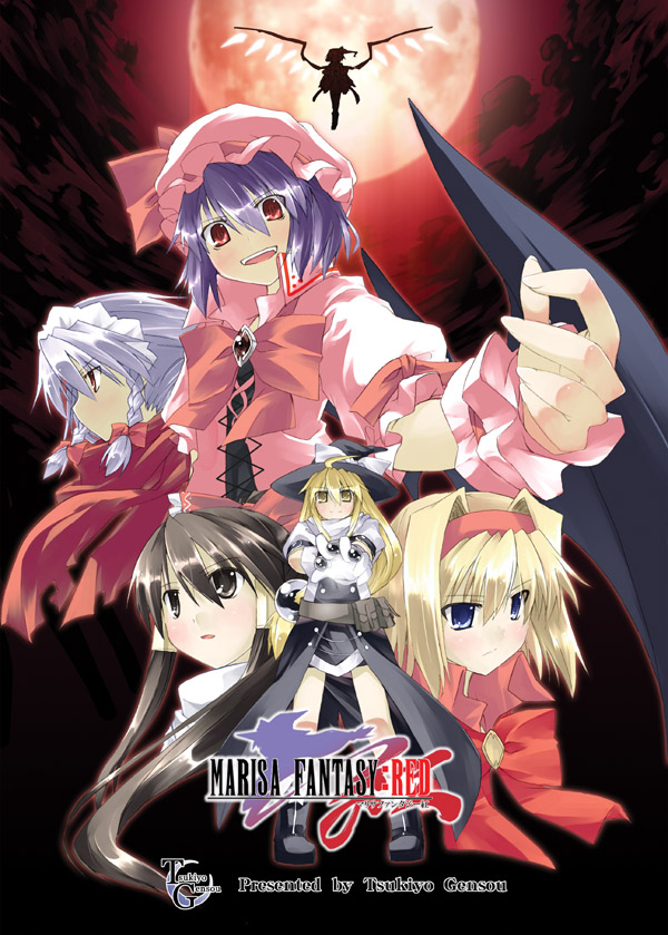 hakurei reimu, kirisame marisa, remilia scarlet, flandre scarlet, izayoi sakuya, and 1 more (touhou and 1 more) drawn by yuuki_eishi