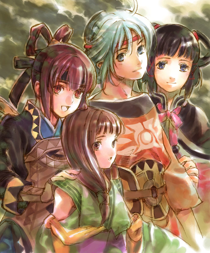 miakis, freyjadour falenas, lyon, and lymsleia falenas (gensou suikoden and 1 more) drawn by fujikawa_akira