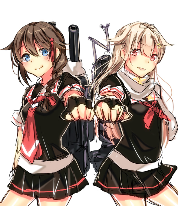 shigure, yuudachi, shigure kai ni, and yuudachi kai ni (kantai collection) drawn by ryousui_nao