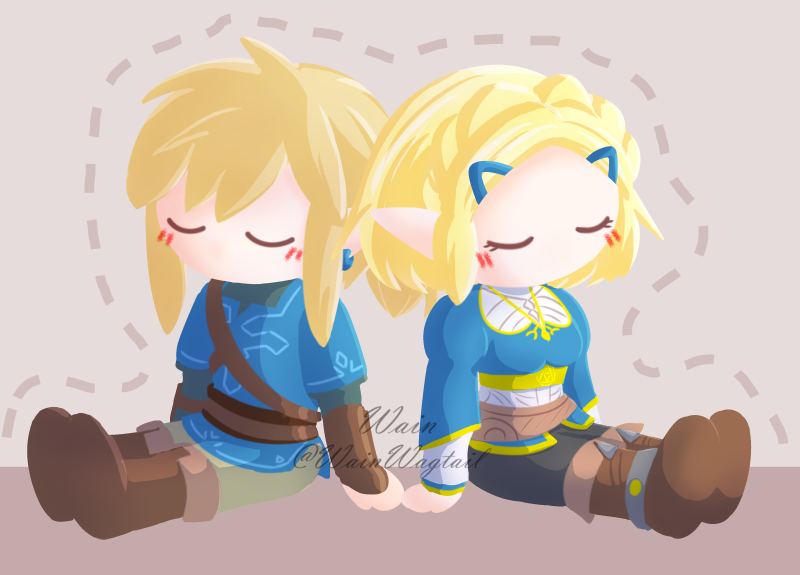 link and princess zelda (the legend of zelda and 1 more) drawn by wainwagtail