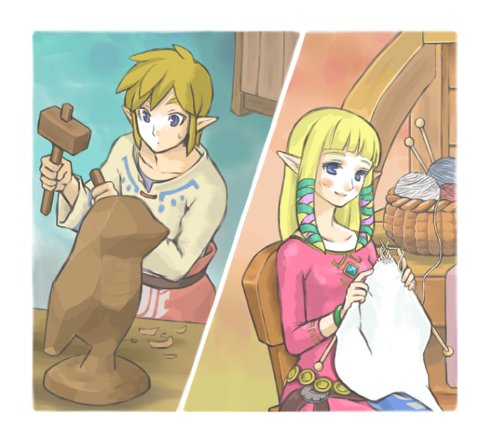 link and princess zelda (the legend of zelda and 1 more) drawn by pontaaaaa
