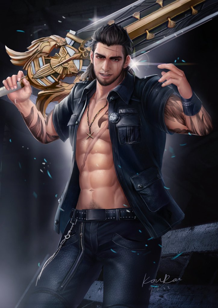 gladiolus amicitia (final fantasy and 1 more) drawn by anjingkuxiao