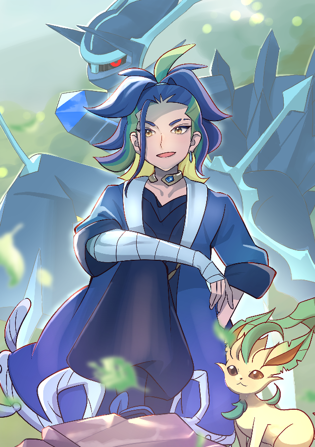 leafeon, adaman, and dialga (pokemon and 1 more) drawn by mizuiro123