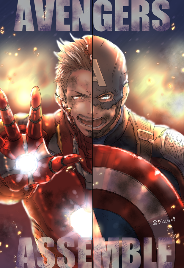 steve rogers, captain america, tony stark, and iron man (marvel and 3 more) drawn by tokina_(okawari_gohan)