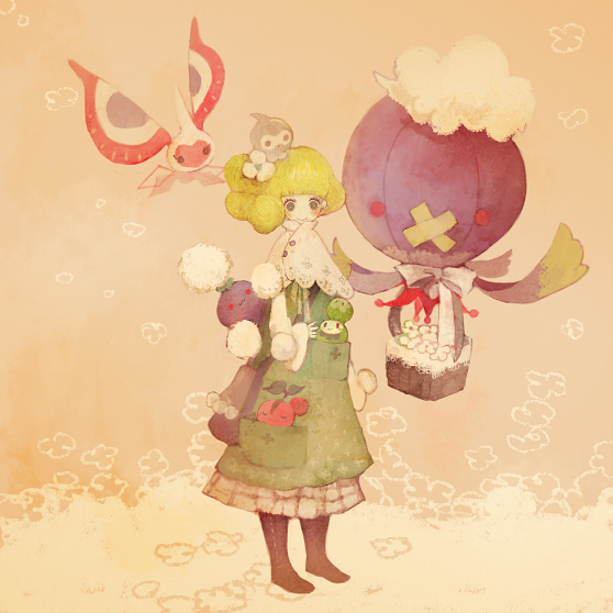 jumpluff, budew, drifblim, cherubi, castform, and 1 more (pokemon) drawn by pechika