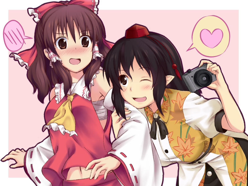 hakurei reimu and shameimaru aya (touhou) drawn by shiwasuzuki