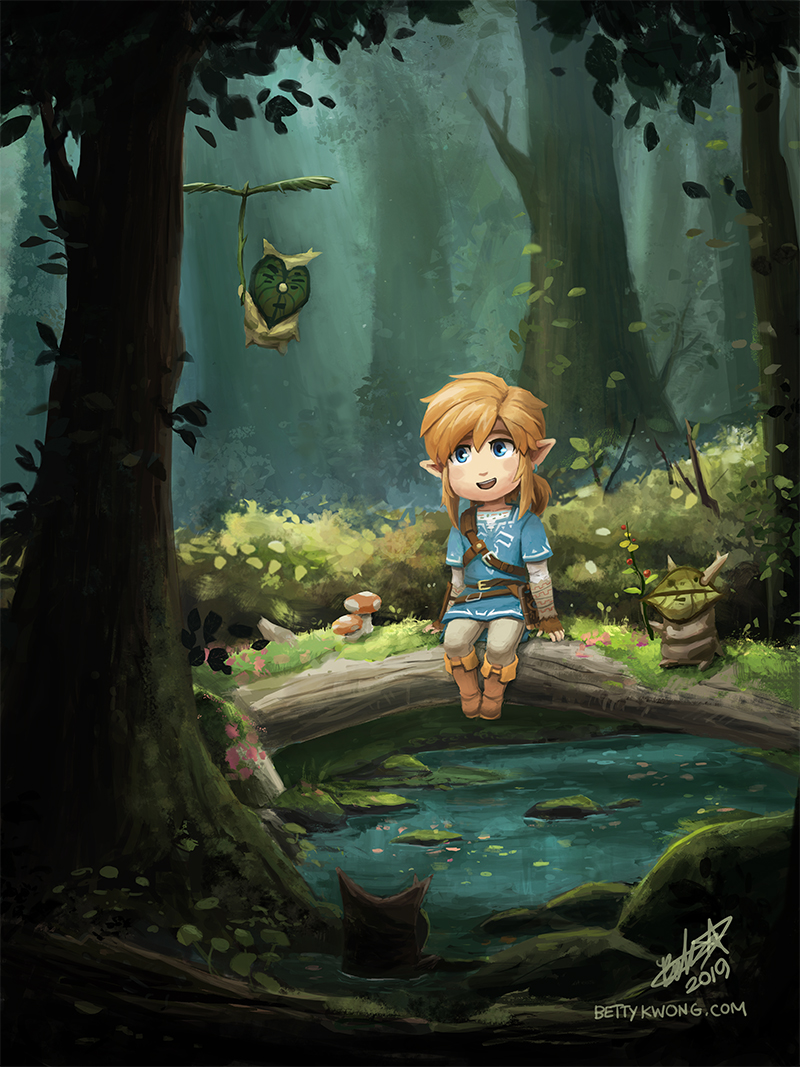 link and korok (the legend of zelda and 1 more) drawn by bettykwong