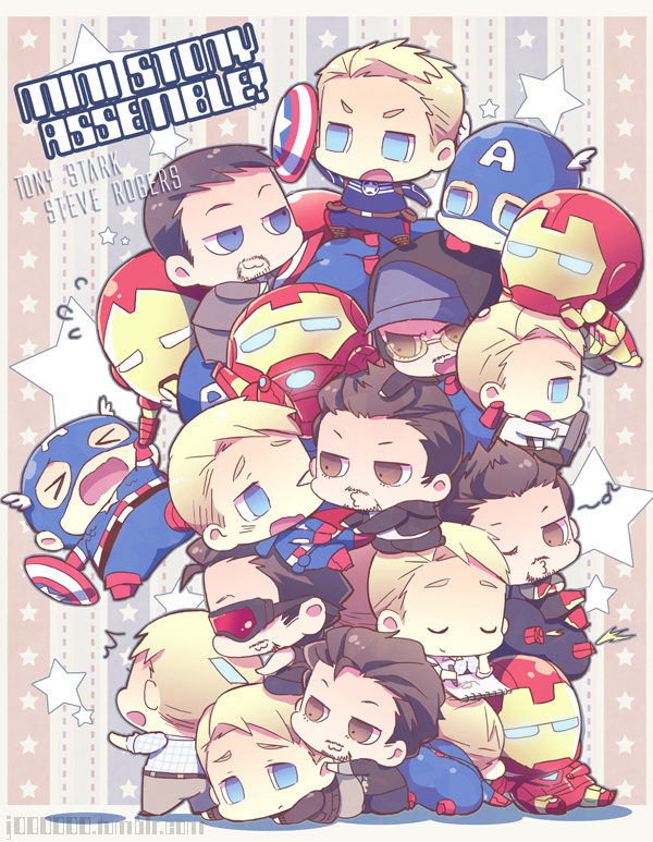 steve rogers, captain america, tony stark, and iron man (marvel and 2 more) drawn by jo_(artist)