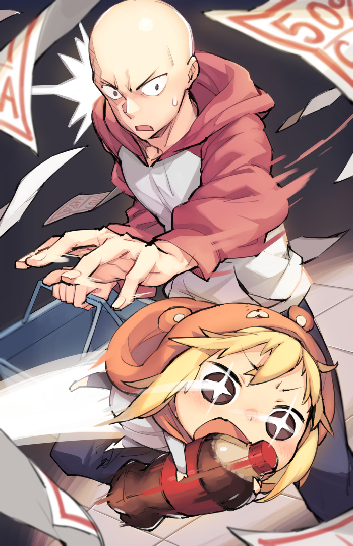 saitama, doma umaru, and komaru (one-punch man and 2 more) drawn by ge-b