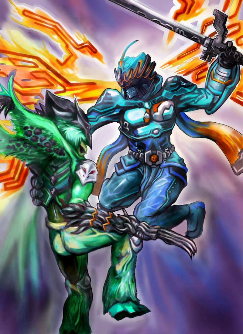 nasca dopant and bird dopant (kamen rider and 1 more) drawn by huujyu