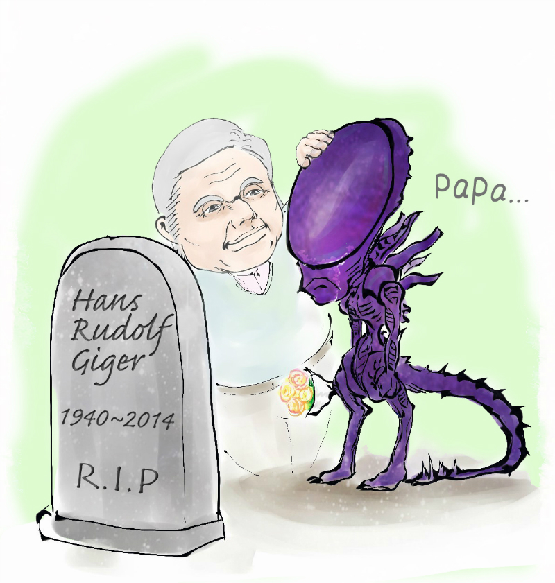 xenomorph and h.r. giger (real life and 1 more) drawn by sanbi_(588218)