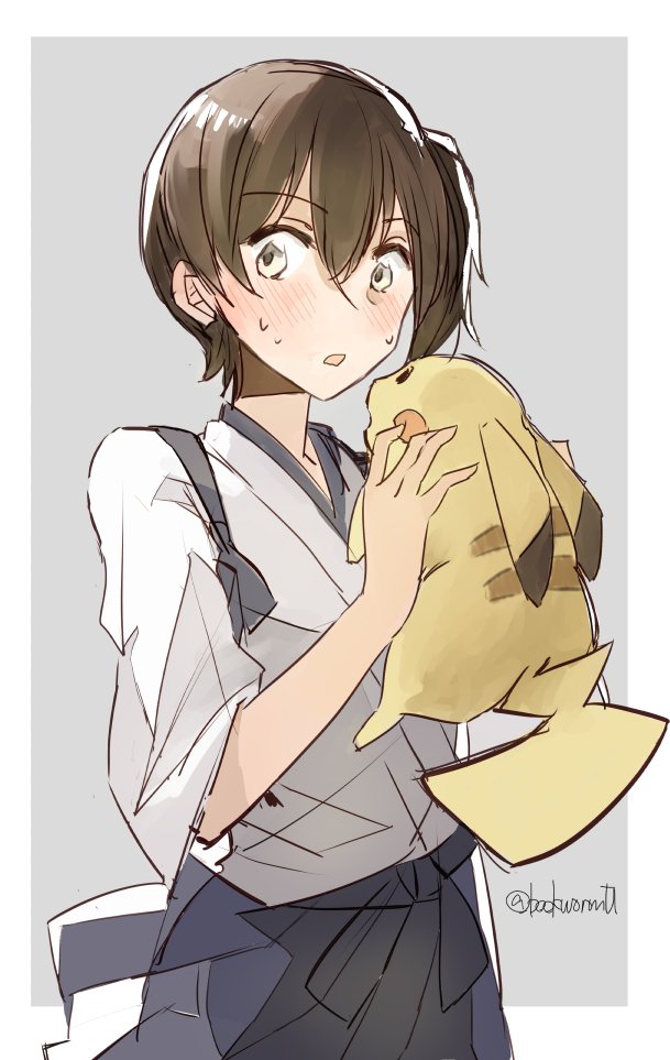 kaga and pikachu (kantai collection and 1 more) drawn by takamachiya