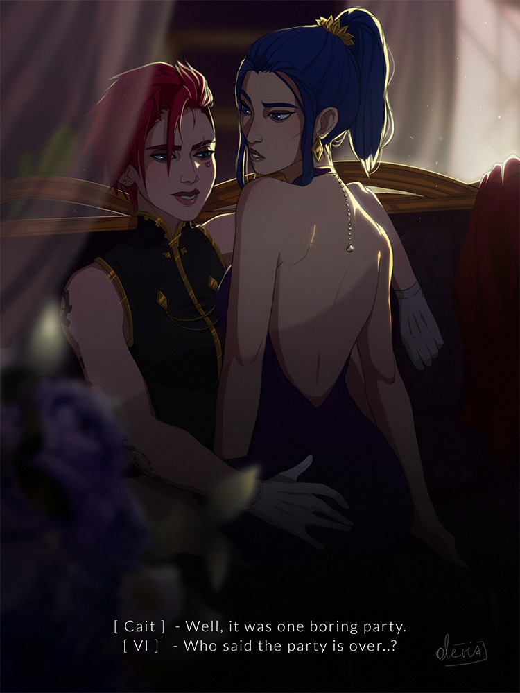 vi, caitlyn, arcane vi, and arcane caitlyn (league of legends and 1 more) drawn by oleria