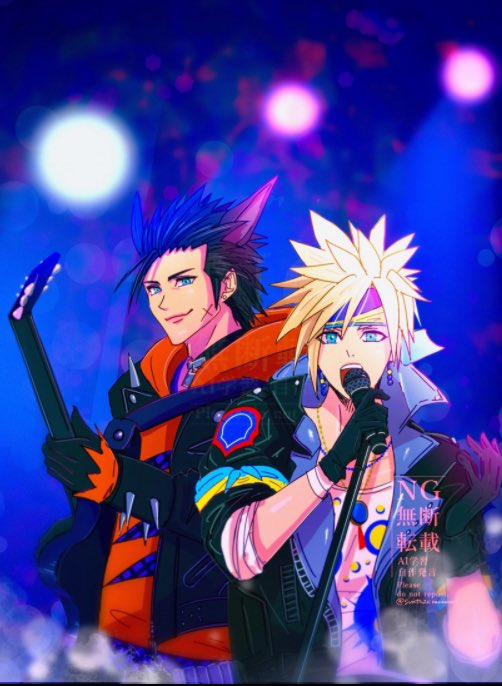 cloud strife, zack fair, and locke cole (final fantasy and 3 more) drawn by svnthzc