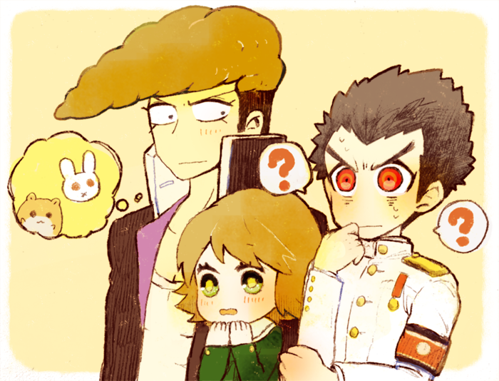 fujisaki chihiro, ishimaru kiyotaka, and owada mondo (danganronpa and 1 more) drawn by momiji_(lucario)