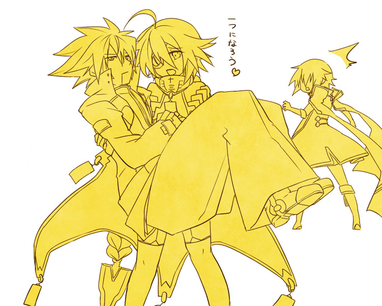 ragna the bloodedge, nu-13, and jin kisaragi (blazblue) drawn by haruno_(toddy)
