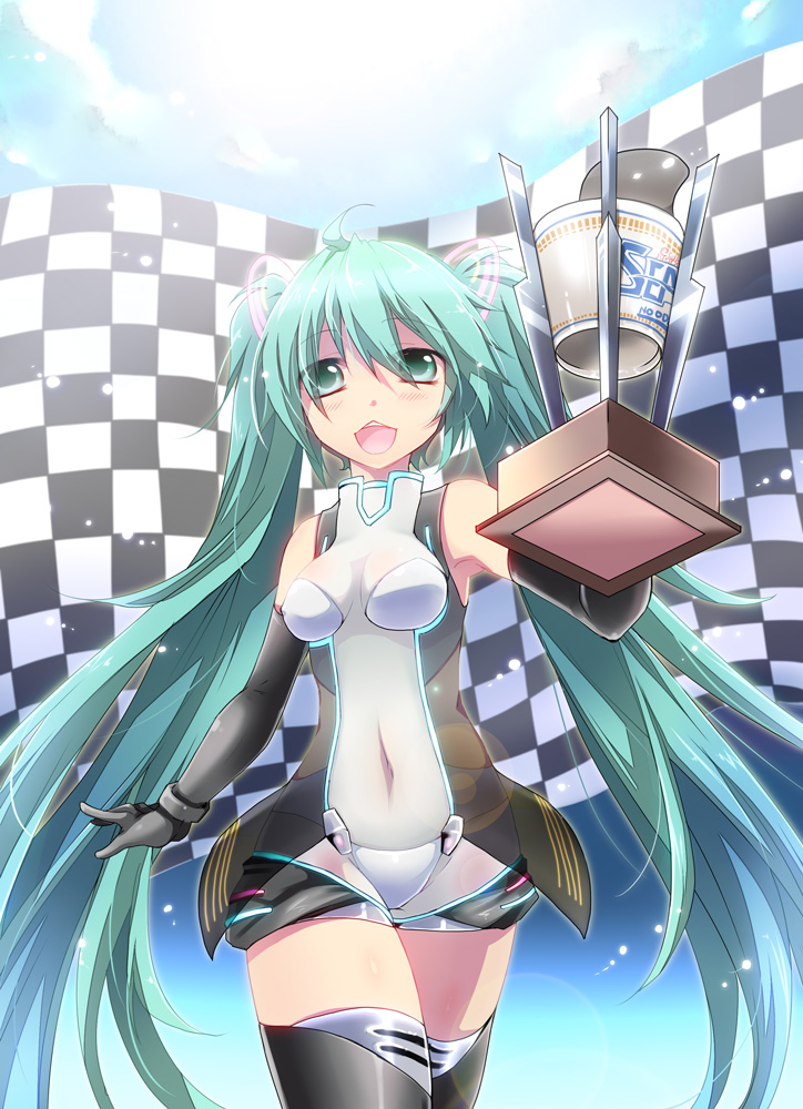 hatsune miku and racing miku (vocaloid and 2 more) drawn by takitsume_shino