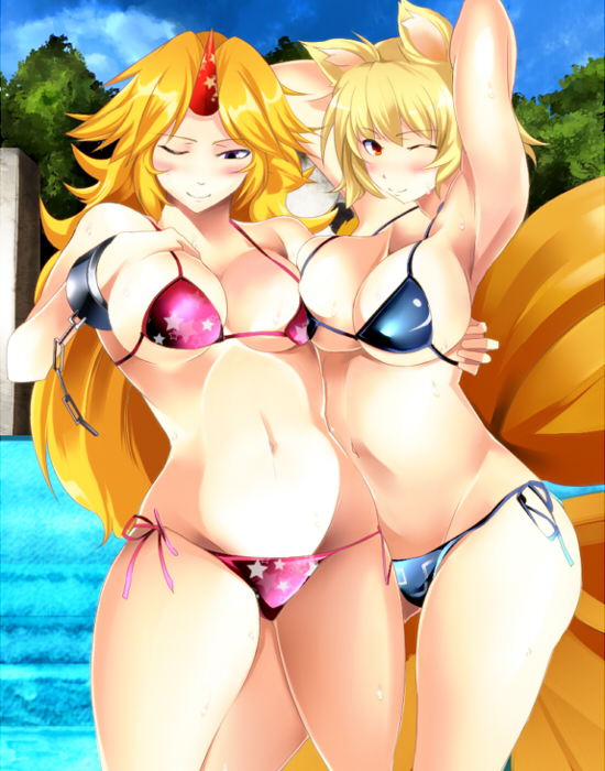 yakumo ran and hoshiguma yuugi (touhou) drawn by shinoji_(shin_status)