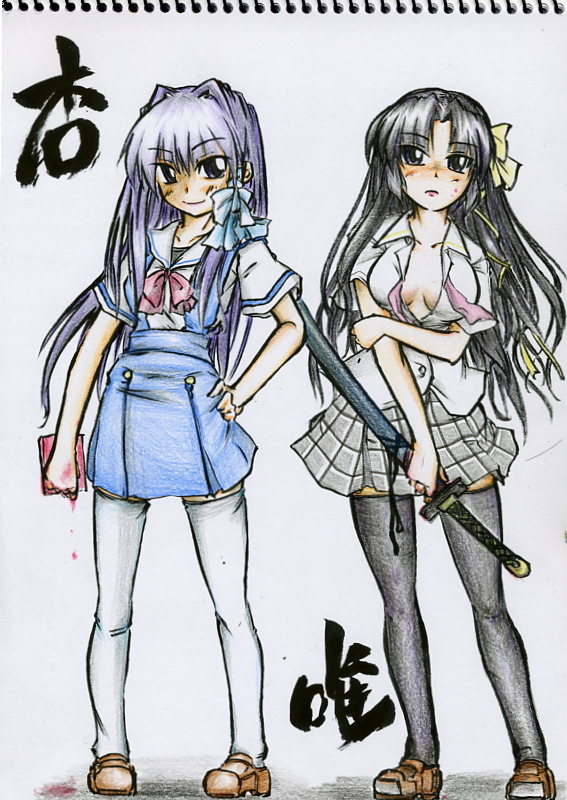 fujibayashi kyou and kurugaya yuiko (little busters! and 1 more) drawn by mikarin
