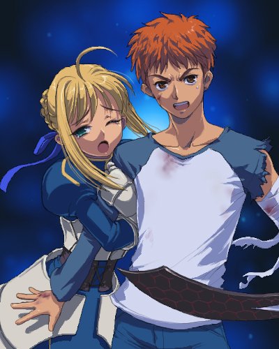 artoria pendragon, saber, and emiya shirou (fate and 1 more) drawn by matsudo_aya