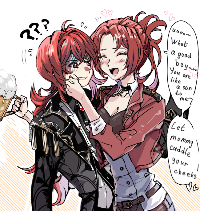 diluc and murata himeko (genshin impact and 3 more) drawn by yuzu_meow