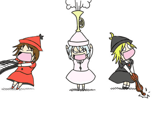 lunasa prismriver, merlin prismriver, and lyrica prismriver (touhou) drawn by tsunamayo