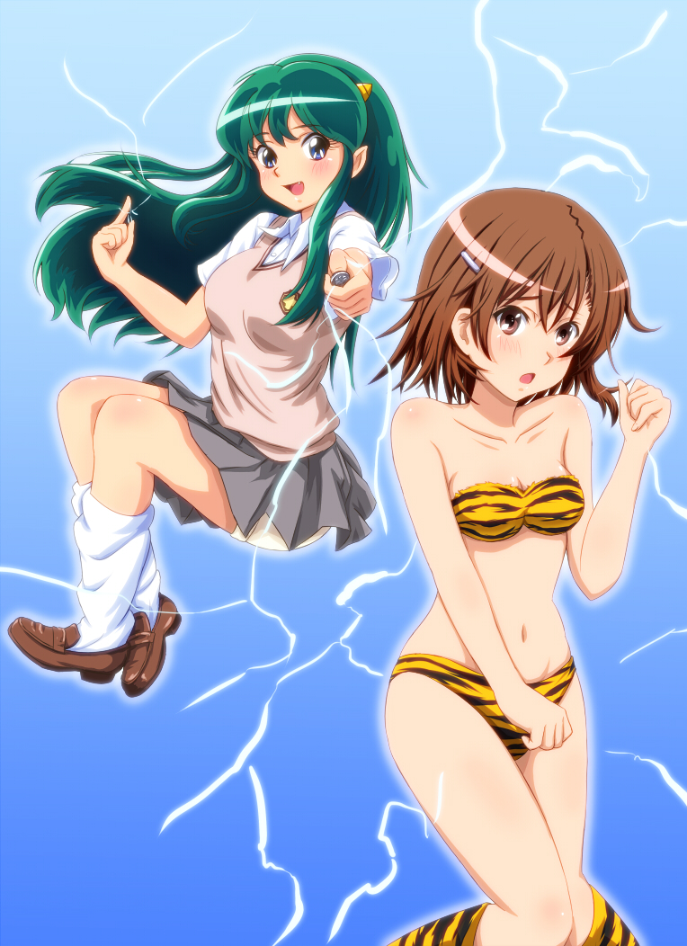 misaka mikoto and lum (toaru majutsu no index and 2 more) drawn by diesel-turbo