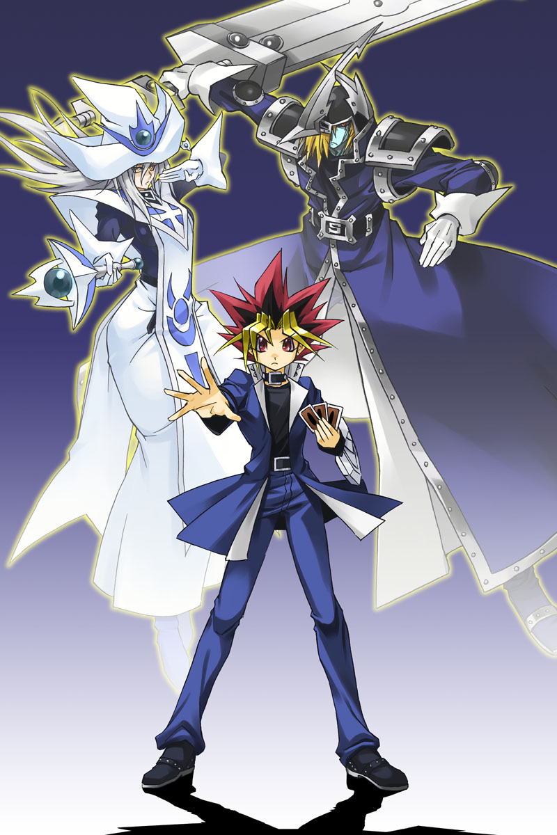 muto yugi, silent magician, and silent swordsman (yu-gi-oh!) drawn by kageyama_shinobi