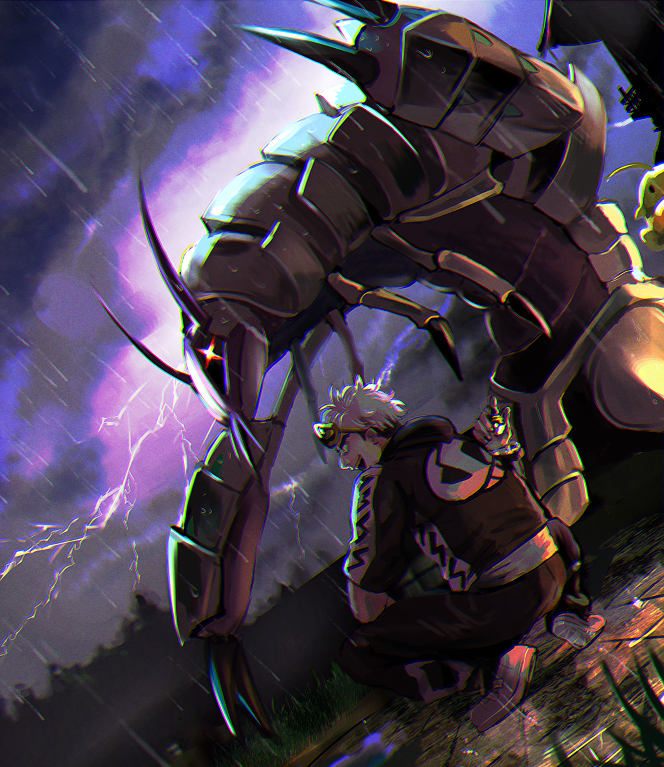 guzma and golisopod (pokemon and 1 more) drawn by sevenven
