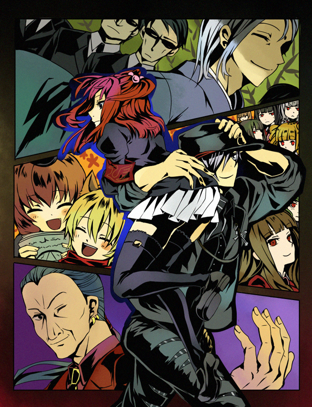 ushiromiya ange, ushiromiya maria, sakutarou, mammon, lucifer, and 9 more (umineko no naku koro ni and 1 more) drawn by nanamura