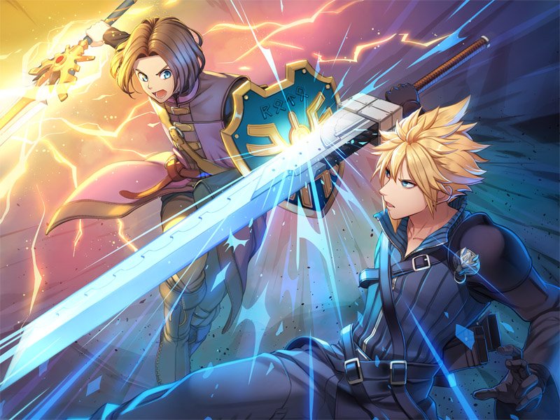 cloud strife and hero (final fantasy and 6 more) drawn by torio_(mocd1985)