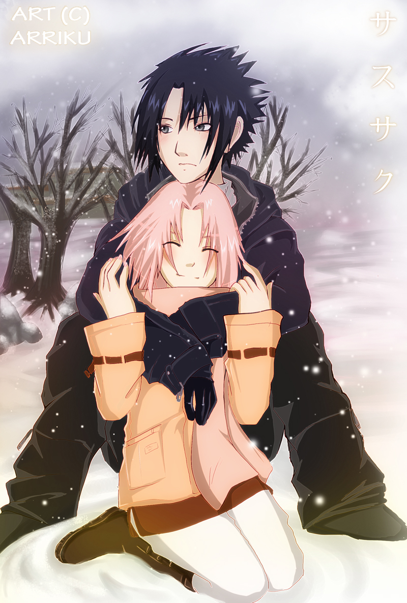 haruno sakura and uchiha sasuke (naruto) drawn by arriku