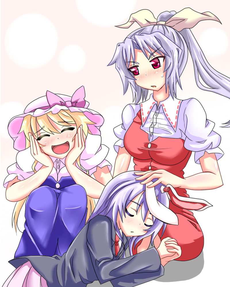 reisen udongein inaba, watatsuki no yorihime, and watatsuki no toyohime (touhou) drawn by rakku_(10219563)