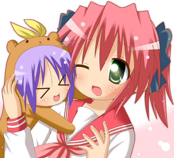 hiiragi tsukasa, kobayakawa yutaka, capybara-san, and bear tsukasa (lucky star) drawn by minami_(colorful_palette)