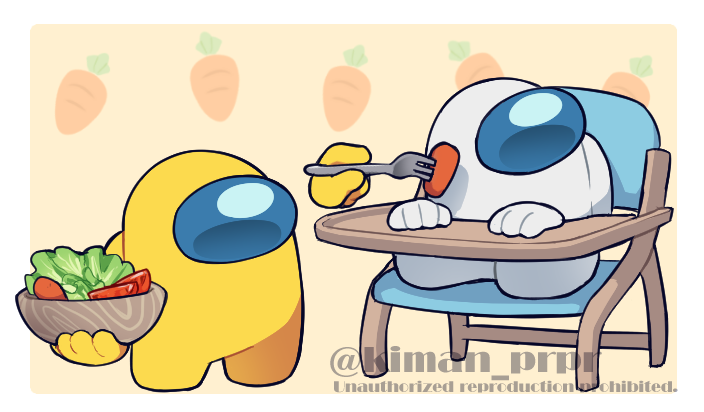 crewmate, yellow, and white (among us) drawn by kiman