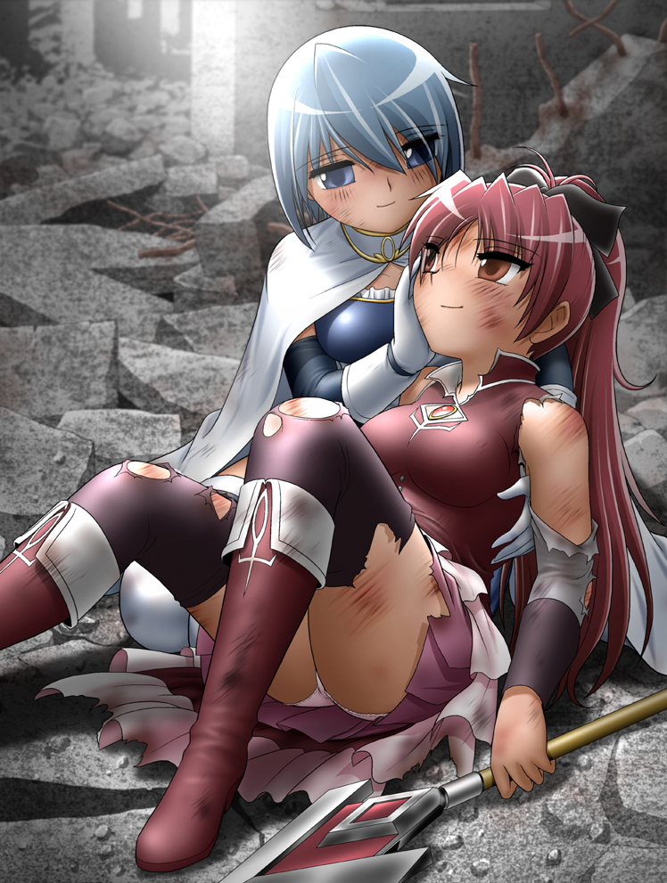 miki sayaka and sakura kyoko (mahou shoujo madoka magica) drawn by shingyouji_tatsuya