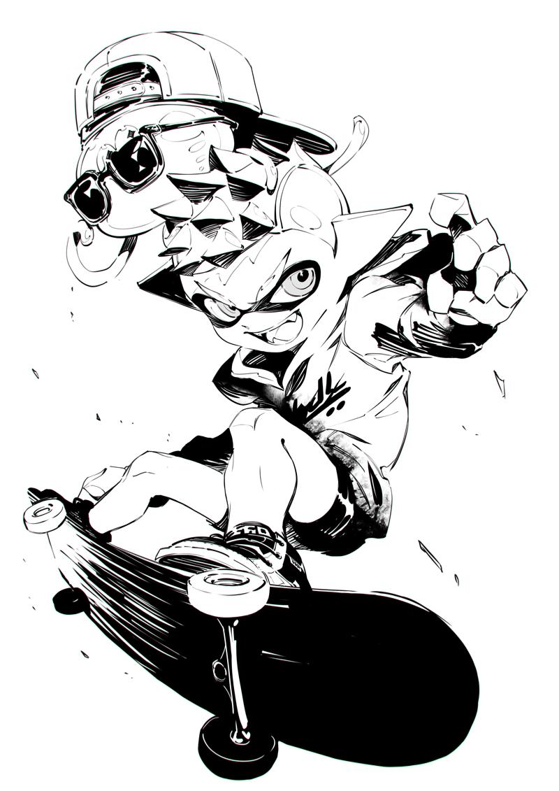 inkling player character, inkling boy, and jellyfish (splatoon and 1 more) drawn by wadanaka