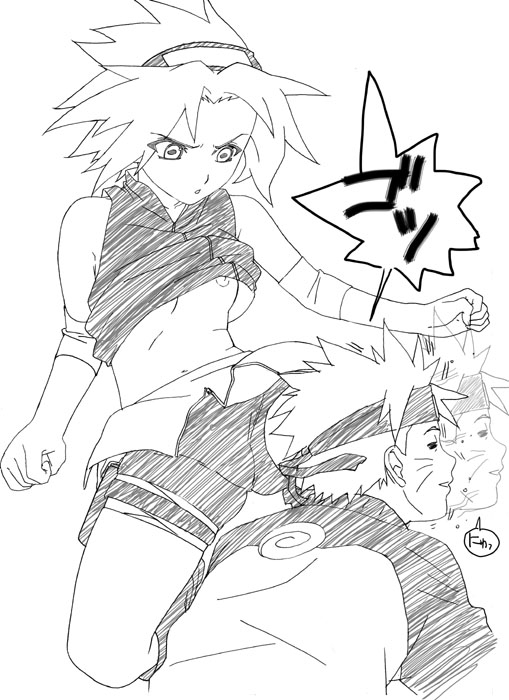 haruno sakura and uzumaki naruto (naruto and 1 more) drawn by okiyumi_kase