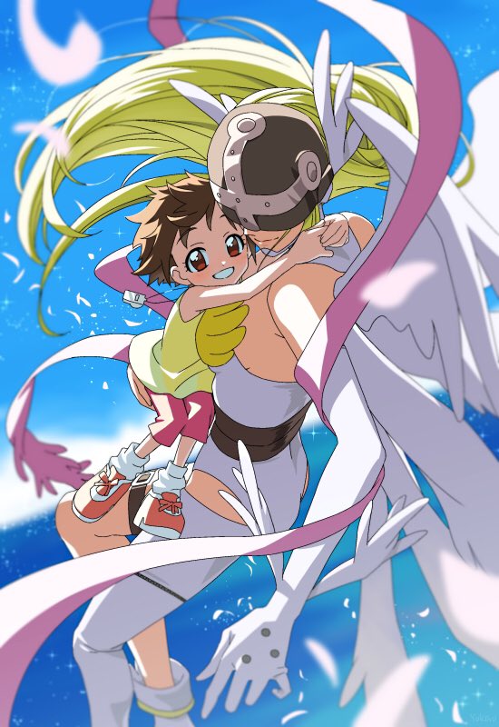angewomon and yagami hikari (digimon and 1 more) drawn by yoko.u