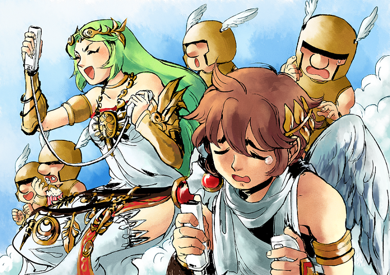 palutena, pit, and centurion (kid icarus and 1 more) drawn by poiv