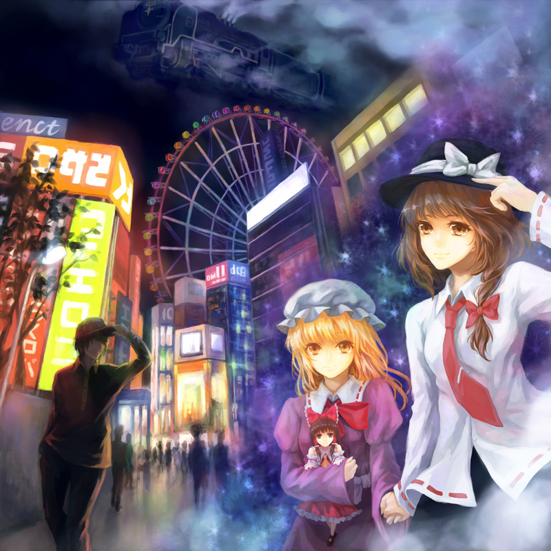 hakurei reimu, usami renko, and maribel hearn (touhou) drawn by windyakuma