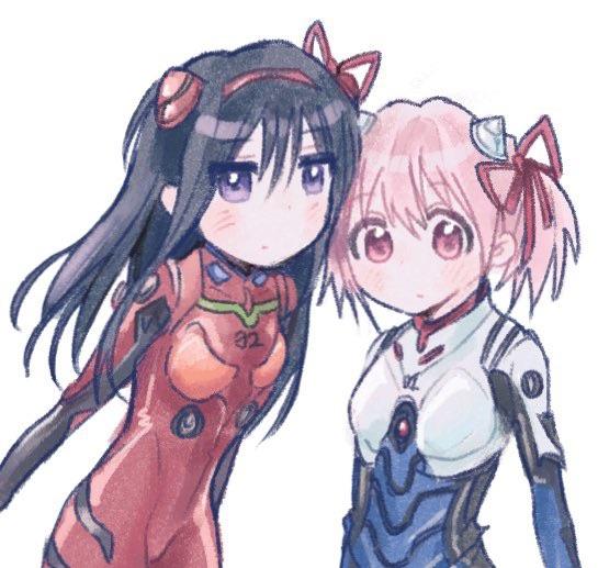 akemi homura, kaname madoka, souryuu asuka langley, and ayanami rei (mahou shoujo madoka magica and 1 more) drawn by kerimka31328031