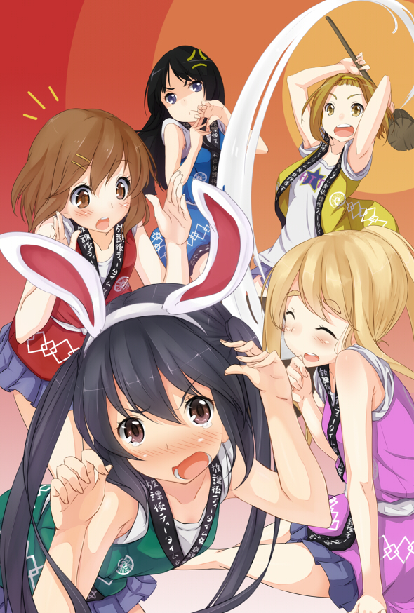 akiyama mio, nakano azusa, hirasawa yui, tainaka ritsu, and kotobuki tsumugi (k-on!) drawn by kokusan_moyashi