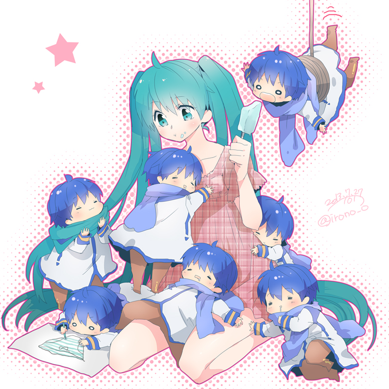 hatsune miku and kaito (vocaloid) drawn by irono_(irtyu)