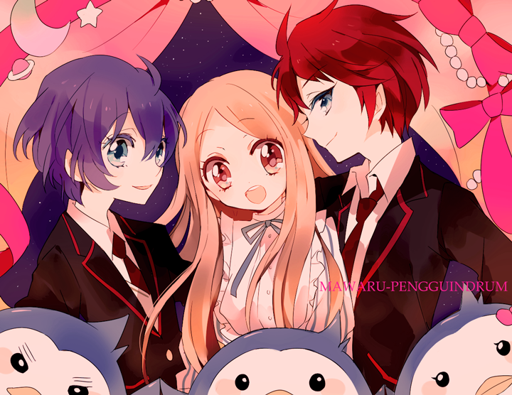 takakura himari, takakura shouma, takakura kanba, penguin 3-gou, penguin 2-gou, and 1 more (mawaru penguindrum) drawn by amesawa_mokke