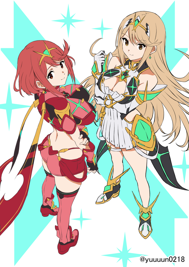 pyra and mythra (xenoblade chronicles and 1 more) drawn by yuuuun0218