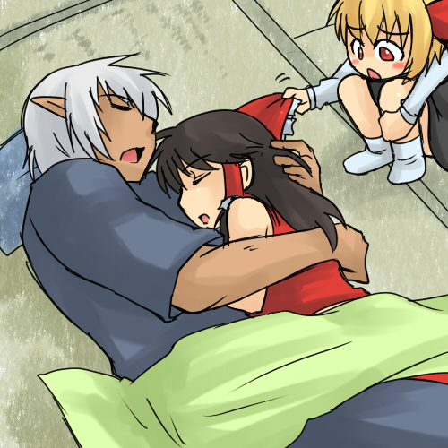 hakurei reimu, rumia, and buront (touhou and 3 more) drawn by koraku_gekki
