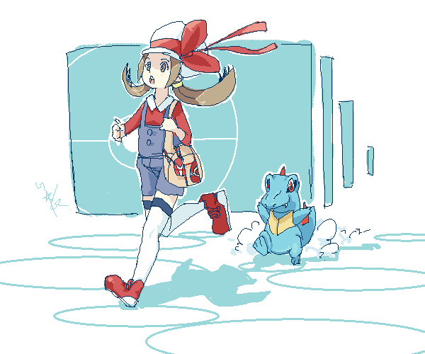 lyra and totodile (pokemon and 1 more) drawn by flelincw