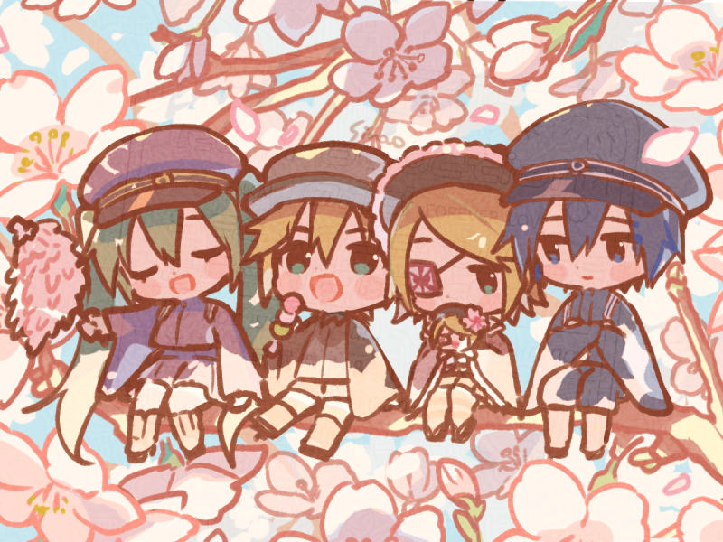 hatsune miku, kagamine rin, kagamine len, and kaito (vocaloid and 1 more) drawn by sinaooo